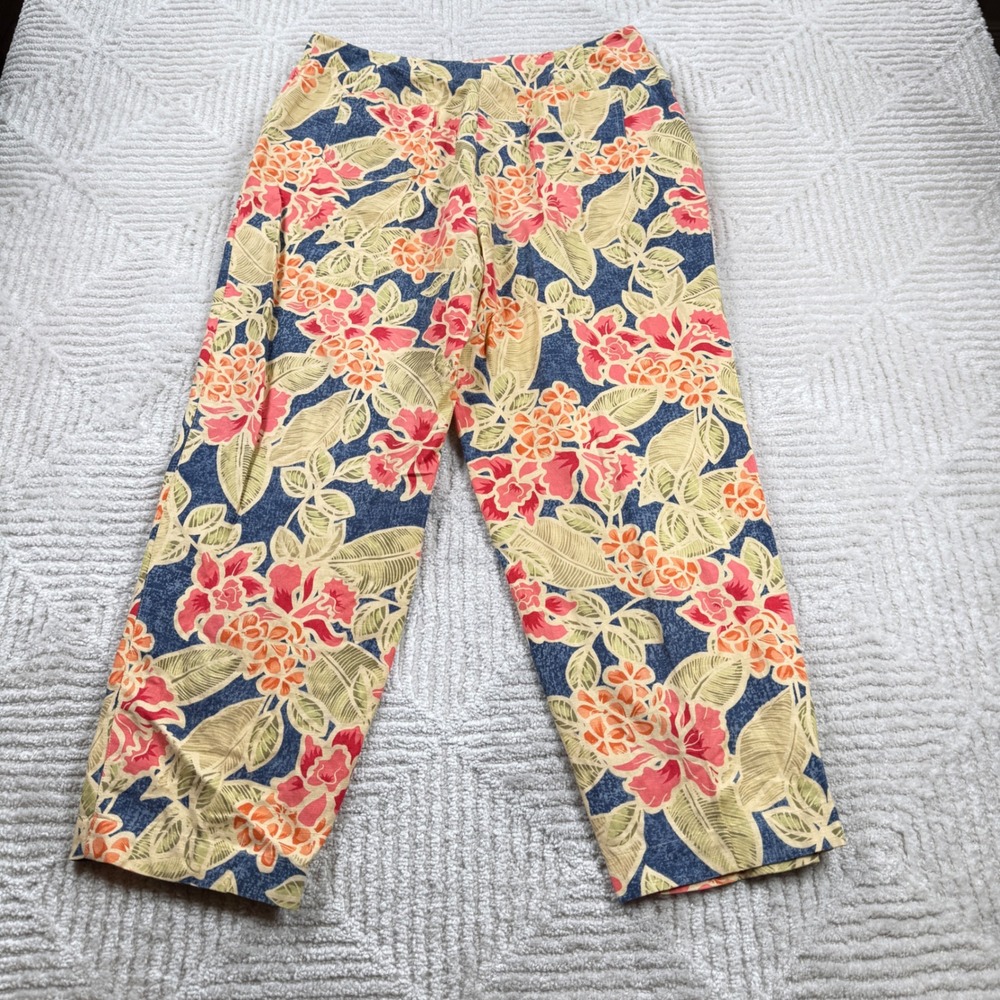 VTG Talbots Petites Floral Linen Pants Women 12P Tropical Straight Coastal 90s - Picture 2 of 12